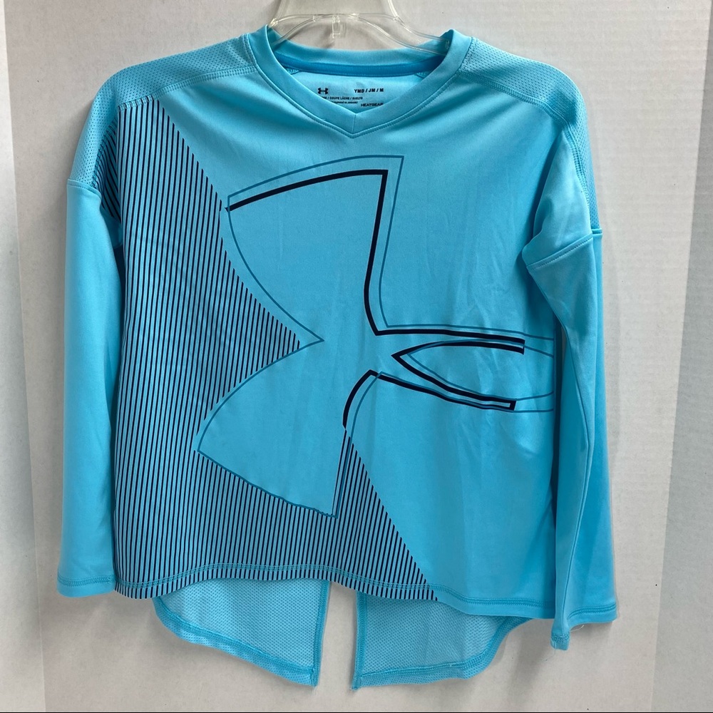 Under Armour long sleeve Heat gear loose fit Blue Graphic Tee Blue Youth Med.